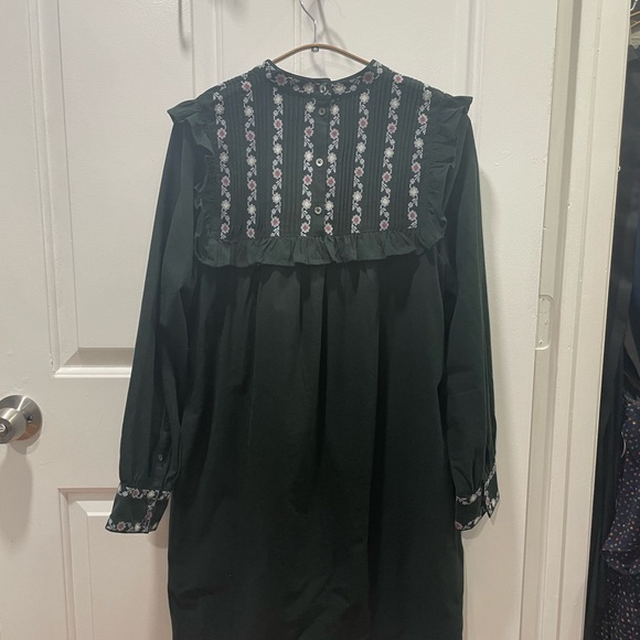 Embroidered-Bib Ruffle Mini Dress - Picture 11 of 12